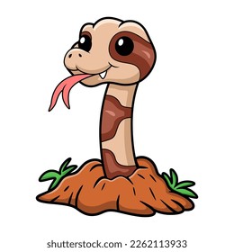 Cute copperhead snake cartoon out from hole