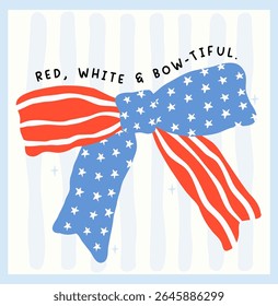 Cute coquette 4th of july america ribbon bow in hand drawn doodle flat design