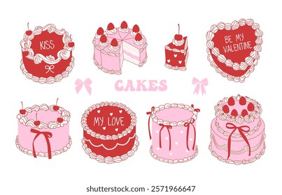 Cute coquette aesthetic cakes set