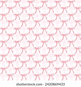 cute coquette aesthetic pattern seamless pink ribbon bow gingham isolated on white background	
