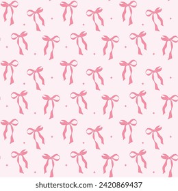 cute coquette aesthetic pattern seamless pink ribbon bow isolated on pink background	
