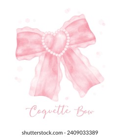 Cute coquette aesthetic pink bow in vintage ribbon style watercolor.