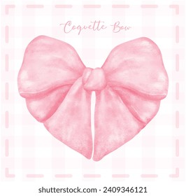 Cute coquette ästhetische rosa Schleife in Vintage Herzen Form Band Stil Wasser Farbe.