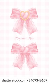 Cute coquette aesthetic pink bows in vintage ribbon style watercolor collection.