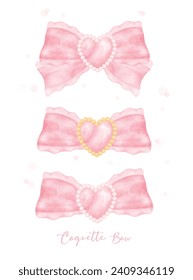 Cute coquette aesthetic pink bows in vintage ribbon style watercolor collection.