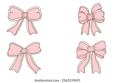 Cute coquette aesthetic pink bows in vintage ribbon style collection.