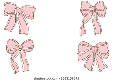 Cute coquette aesthetic pink bows in vintage ribbon style collection.