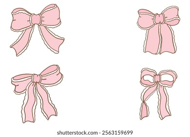 Cute coquette aesthetic pink bows in vintage ribbon style collection.