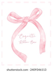 Cute coquette aesthetic pink ribbon bow in vintage style watercolor.