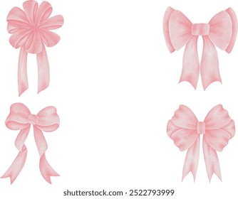 Coquette bonito estético arco de fita rosa em estilo aquarela, Vecter ilusão