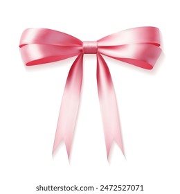 Cute coquette core aesthetic pink ribbon bow in vintage style, realistic vector illustration