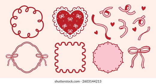 Cute coquette frame and bow decoration element clipart