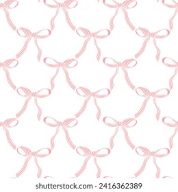 cute coquette pattern seamless pink ribbon bow isolated on white background
