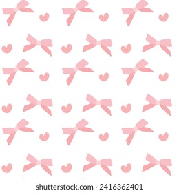 cute coquette pattern seamless pink ribbon bow isolated on white background