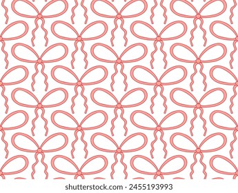 Cute coquette pattern seamless pink ribbon bow isolated on white background. Vector illustration.