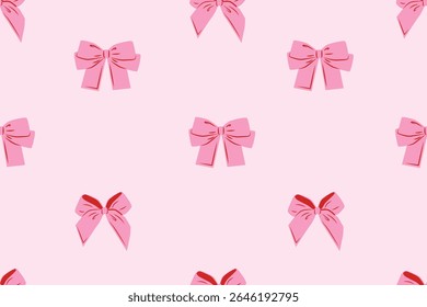 Coquette bonito padrão sem costura arco de fita rosa. Fundo romântico feminino bonito para têxtil, tecido, papel de parede, envoltório.