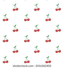 cute coquette pattern seamless red cherries with stem isolated on white background