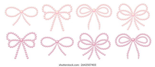 Bonito conjunto de arco de conta de pérola coquette. Ilustração de fitas de contas rosa