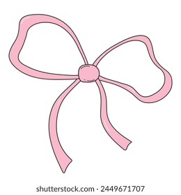 Lindo arco rosa coqueta. Vector dibujado a mano Bow.Pink Bowknot para regalo.Ribbon colección para regalo.Doodle arco rosa en estilo y2k.Coquette Estética.Antiguas arco coqueta Girly.Ilustración vectorial.Groovy
