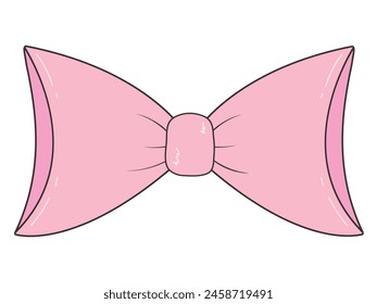Cute Coquette Pink Bow. Vector Hand drawn Bow. Pink Bowknot for Gift. Ribbon collection for Present. Doodle Pink Bow in y2k style. Coquette Aesthetic. Vintage Bow Coquette Girly. Vector illustration.