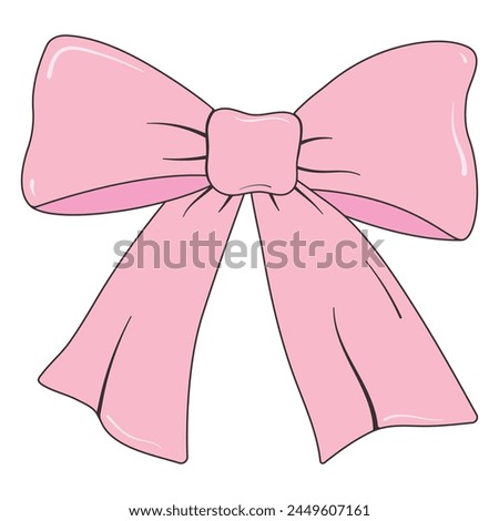Cute Coquette Pink Bow. Vector Hand drawn Bow.Pink Bowknot for Gift.Ribbon collection for Present.Doodle Pink Bow in y2k style.Coquette Aesthetic.Vintage Bow Coquette Girly.Vector illustration.Groovy