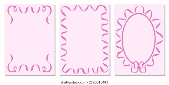Cute Coquette of pink Vintage Frames ribbon set. Pretty Girly bows letter writing stationery
Trendy feminine romantic background for greeting cards, wedding and birthday party, invitations.