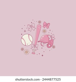 cute coquette style baseball illustration