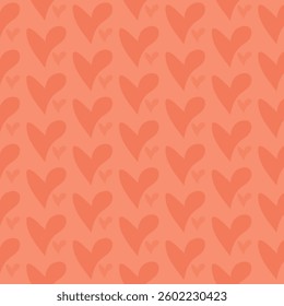 Cute coral heart pattern on coral background