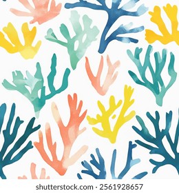 Cute coral leave seamless watercolor pattern on white background. Flower vector illustration. Watercolor print in rustic vintage style, textile or wallpapers.