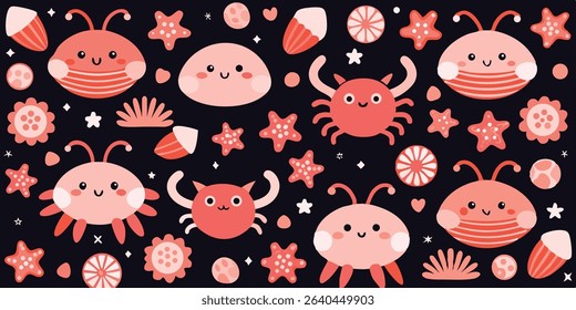 Cute Coral Reef Creatures Pattern with Delicate Details