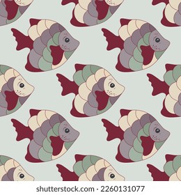 Cute coral reef fish endless ornament vector. Sea water fauna swimming. Baby fashion tissue print. Coral reef fish under life graphic design. Multi-coloured squama, fins