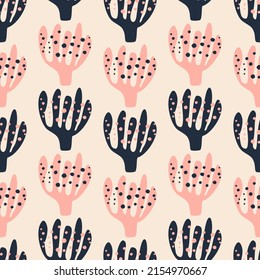 Cute corals hand drawn vector illustration. Underwater life seamless pattern for kids fabric.