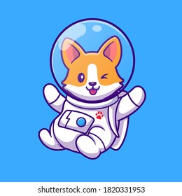 Cute Corgi Astronaut Flying Cartoon Vector Icon Illustration. Animal Science Icon Concept Isolated Premium Vector. Flat Cartoon Style