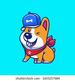 Cute Corgi Baseball Vector Icon Illustration. Sport Corgi Mascot Cartoon Character. Animal Icon Concept White Isolated. Flat Cartoon Style Suitable for Web Landing Page, Banner, Flyer, Sticker, Card