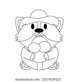 Corgi en un sombrero de playa y con helado en blanco y negro
