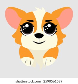 Cute corgi with big sparkling eyes and a gentle expression. The fluffy puppy rests its paws on a surface, looking sweet and friendly. Perfect for greeting cards, stickers, pet designs, and digital art