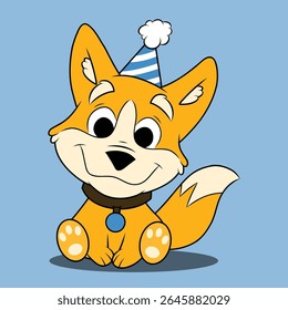 Corgi bonito na ilustração do vetor do chapéu do aniversário
