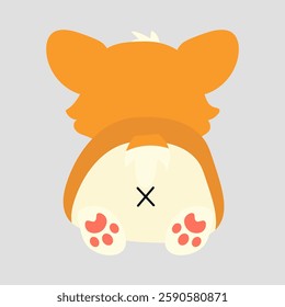 Cute corgi butt view with fluffy fur, tiny paws, and a short tail. The adorable and funny pose makes it perfect for stickers, greeting cards