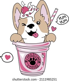 cute corgi in cappuchino cartoon 