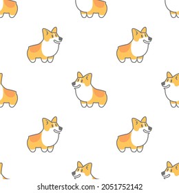  Cute corgi cartoon seamless pattern, vector illustration.