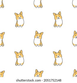 Cute corgi cartoon seamless pattern, vector illustration.