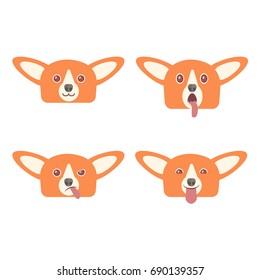 Cute corgi with different expressions. Dog reaction set. Emoticon vector illustration. Flat design.