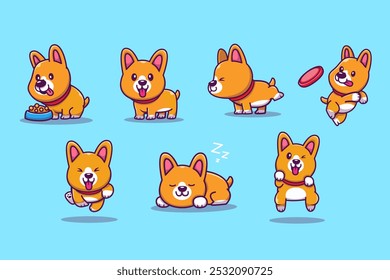 Cute Corgi Dog Activities Vector Design Illustrations Pack 