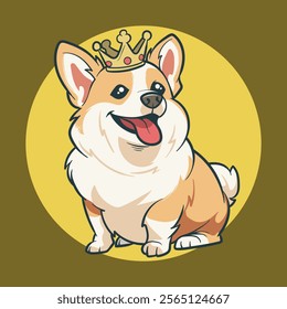 Cute corgi dog cartoon chibi vector illustration wearing crown