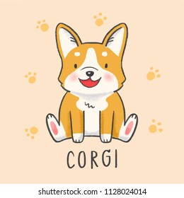 Cute Corgi dog cartoon hand drawn style