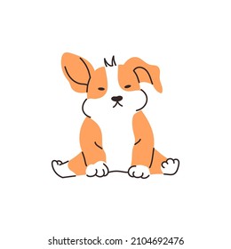 Cute corgi dog cartoon illustration. Funny sitting puppy. Vector