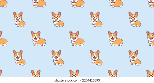 Cute corgi dog cartoon seamless pattern, vector illustration