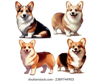 Cute Corgi dog cartoon Vector Style white background