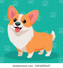 A cute corgi dog cartoon vector illustration. Suitable for banner, card, sticker, social media post, icon, and poster. International Corgi Day. Cartoon Corgy purebred breed of furry puppy.