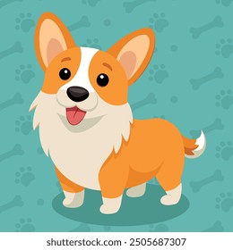 A cute corgi dog cartoon vector illustration. Suitable for banner, card, sticker, social media post, icon, and poster. International Corgi Day. Cartoon Corgy purebred breed of furry puppy.